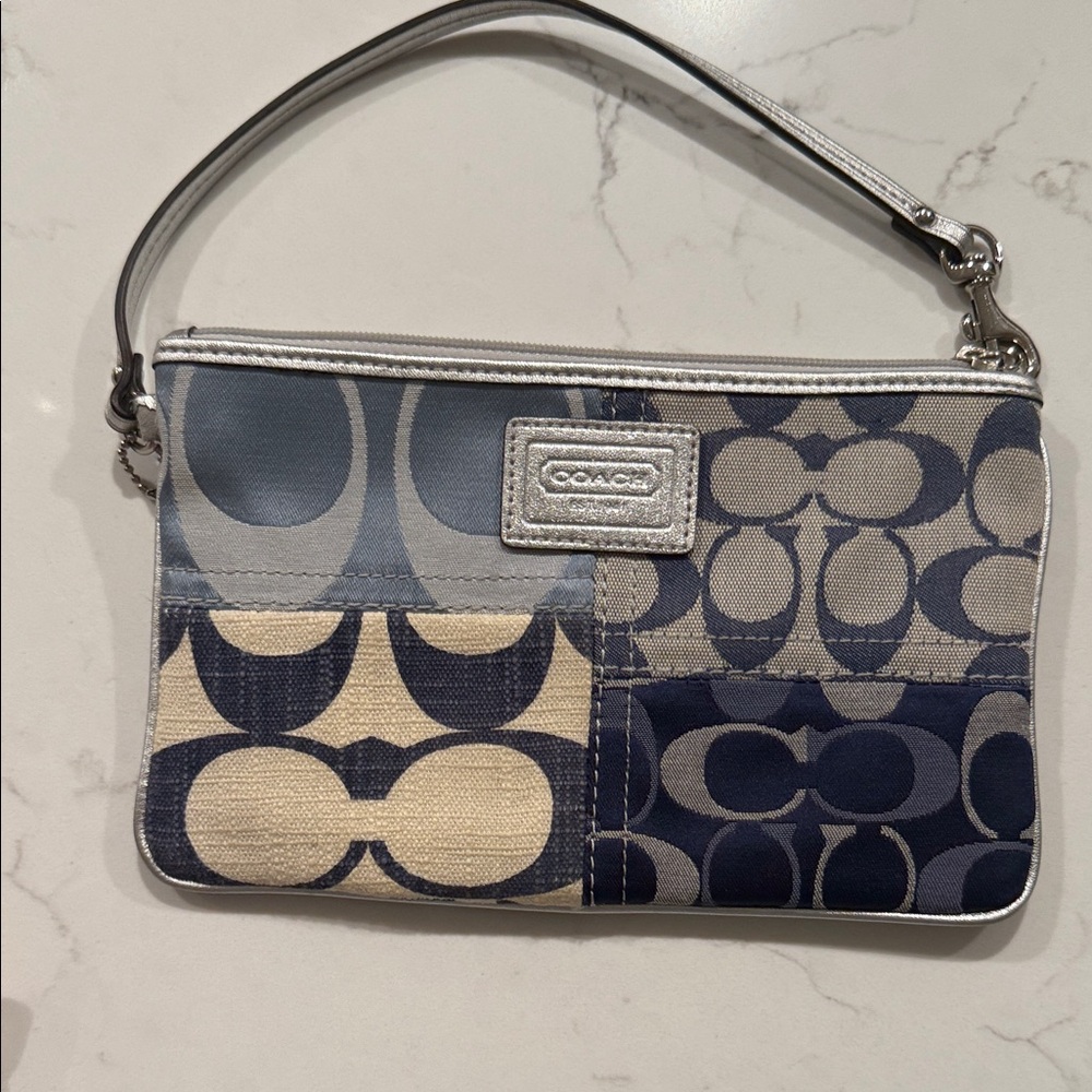 Coach Navy and Beige Patterned Wristlet